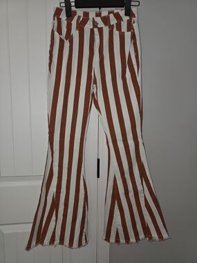 Women's Western Striped Flare Jeans in Rust and White - Size 6